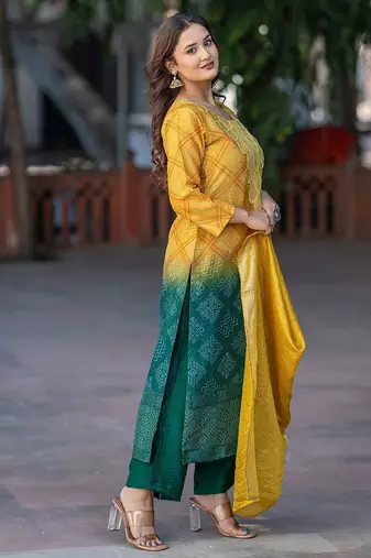 Women Ethnic Motifs Dyed Regular Sequinned Kurta with Palazzos & With Dupatta