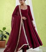 Women Empire Gotta Patti Chanderi Silk Kurta with Trousers & With Dupatta