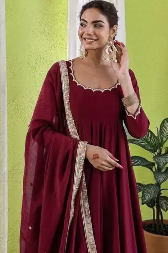 Women Empire Gotta Patti Chanderi Silk Kurta with Trousers & With Dupatta