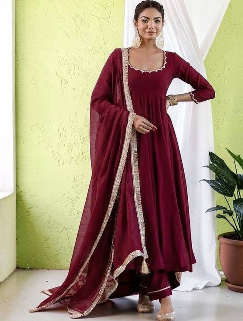 Women Empire Gotta Patti Chanderi Silk Kurta with Trousers & With Dupatta