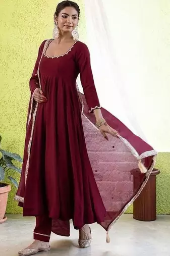 Women Empire Gotta Patti Chanderi Silk Kurta with Trousers & With Dupatta