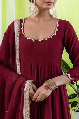 Women Empire Gotta Patti Chanderi Silk Kurta with Trousers & With Dupatta
