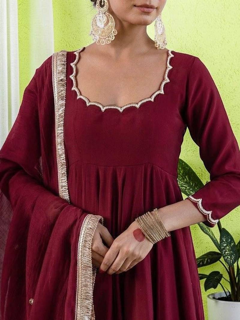 Women Empire Gotta Patti Chanderi Silk Kurta with Trousers & With Dupatta
