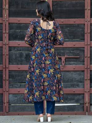 Floral Printed Round Neck Long Sleeves Gotta Patti Kurta with Trousers & Dupatta 5