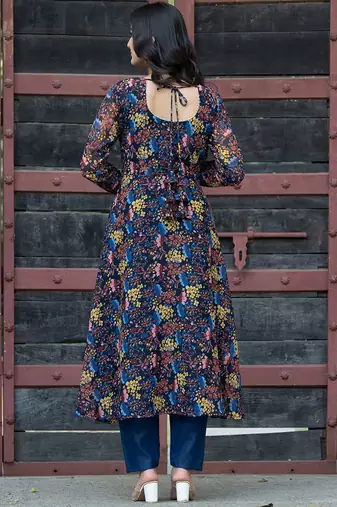 Floral Printed Round Neck Long Sleeves Gotta Patti Kurta with Trousers & Dupatta