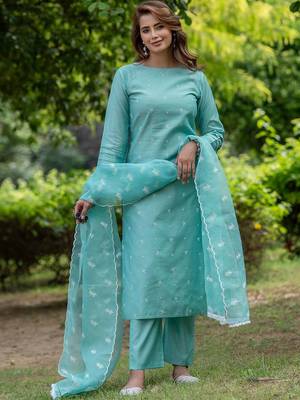 Women Ethnic Motifs Embroidered Regular Thread Work Chanderi Silk Kurta with Trousers & With Dupatta 1