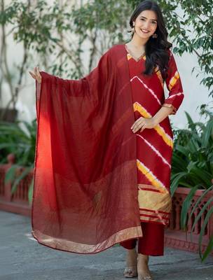 Women Dyed Regular Kurta with Trousers & With Dupatta 1