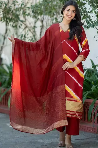 Women Dyed Regular Kurta with Trousers & With Dupatta