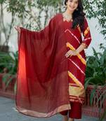 Women Dyed Regular Kurta with Trousers & With Dupatta
