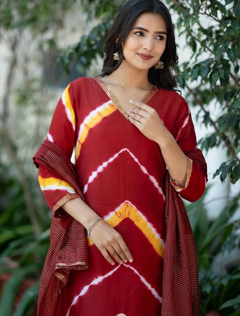 Women Dyed Regular Kurta with Trousers & With Dupatta