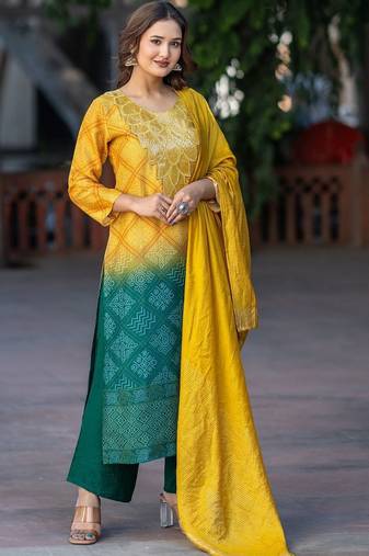Women Ethnic Motifs Dyed Regular Thread Work Kurta with Palazzos & With Dupatta