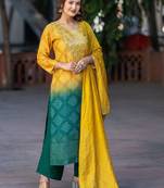 Women Ethnic Motifs Dyed Regular Thread Work Kurta with Palazzos & With Dupatta