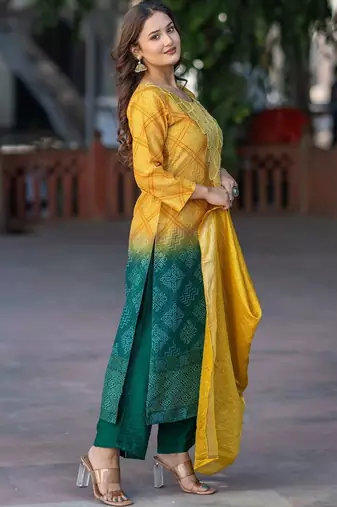 Women Ethnic Motifs Dyed Regular Thread Work Kurta with Palazzos & With Dupatta