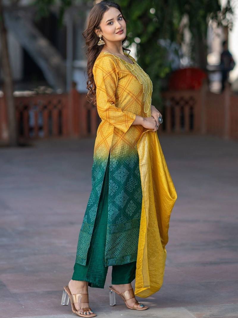 Women Ethnic Motifs Dyed Regular Thread Work Kurta with Palazzos & With Dupatta