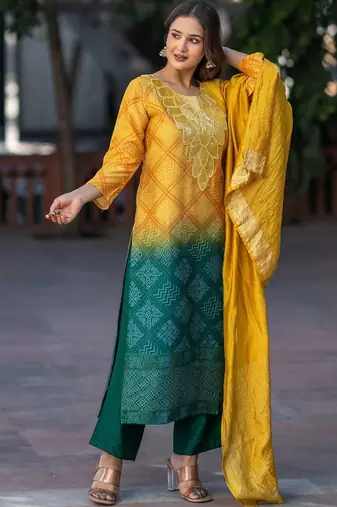 Women Ethnic Motifs Dyed Regular Thread Work Kurta with Palazzos & With Dupatta