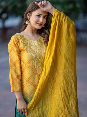 Women Ethnic Motifs Dyed Regular Thread Work Kurta with Palazzos & With Dupatta 7