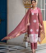 Bandhani Dyed Regular Pure Silk Kurta With Trousers & Dupatta