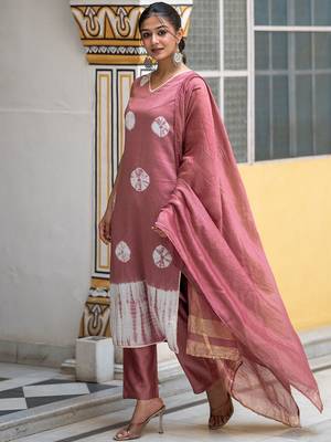 Bandhani Dyed Regular Pure Silk Kurta With Trousers & Dupatta 4