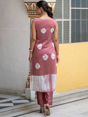 Bandhani Dyed Regular Pure Silk Kurta With Trousers & Dupatta 5