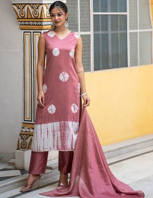 Bandhani Dyed Regular Pure Silk Kurta With Trousers & Dupatta 6