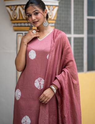 Bandhani Dyed Regular Pure Silk Kurta With Trousers & Dupatta 7
