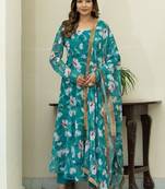 Floral Printed Regular Gotta Patti Kurta With Churidar & Dupatta