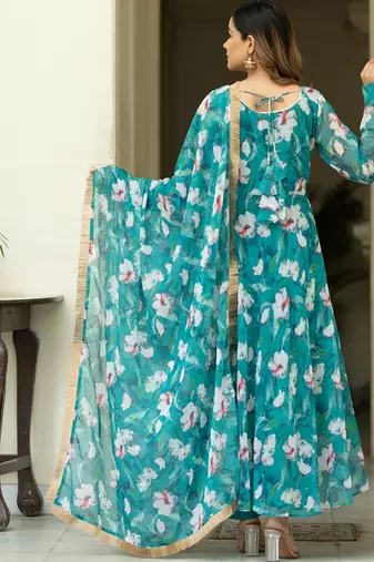 Floral Printed Regular Gotta Patti Kurta With Churidar & Dupatta