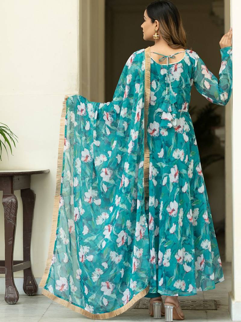 Floral Printed Regular Gotta Patti Kurta With Churidar & Dupatta