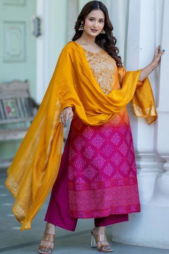 Women Ethnic Motifs Printed Regular Sequinned Kurta with Palazzos & With Dupatta