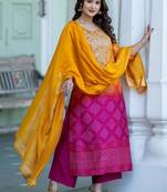 Women Ethnic Motifs Printed Regular Sequinned Kurta with Palazzos & With Dupatta