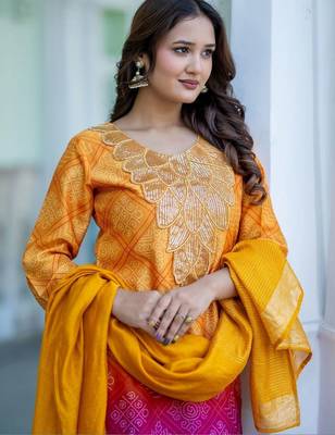 Women Ethnic Motifs Printed Regular Sequinned Kurta with Palazzos & With Dupatta 2