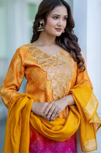 Women Ethnic Motifs Printed Regular Sequinned Kurta with Palazzos & With Dupatta