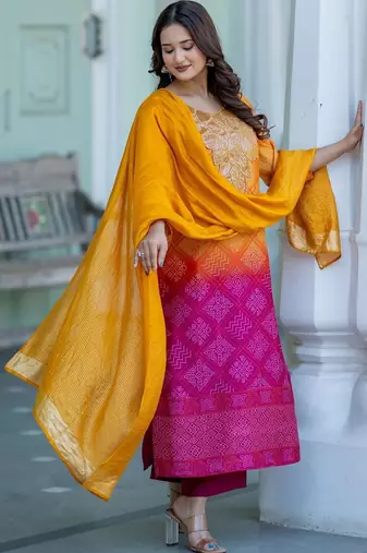 Women Ethnic Motifs Printed Regular Sequinned Kurta with Palazzos & With Dupatta