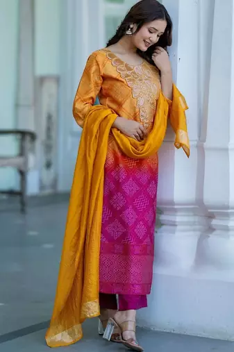 Women Ethnic Motifs Printed Regular Sequinned Kurta with Palazzos & With Dupatta