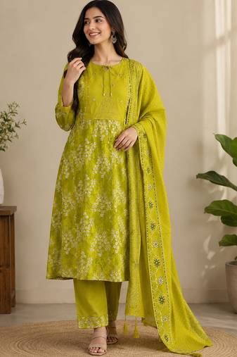 parrot cotton kurti pant dupatta set
