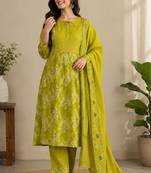 parrot cotton kurti pant dupatta set