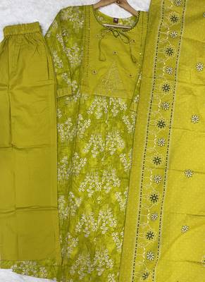 parrot cotton kurti pant dupatta set 2