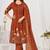 brown cotton anarkali kurti pant dupatta set