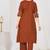 brown cotton anarkali kurti pant dupatta set