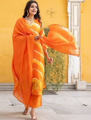 Women Dyed Regular Kurta with Palazzos & With Dupatta 1