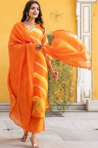 Women Dyed Regular Kurta with Palazzos & With Dupatta