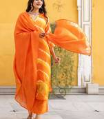 Women Dyed Regular Kurta with Palazzos & With Dupatta