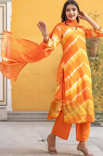 Women Dyed Regular Kurta with Palazzos & With Dupatta
