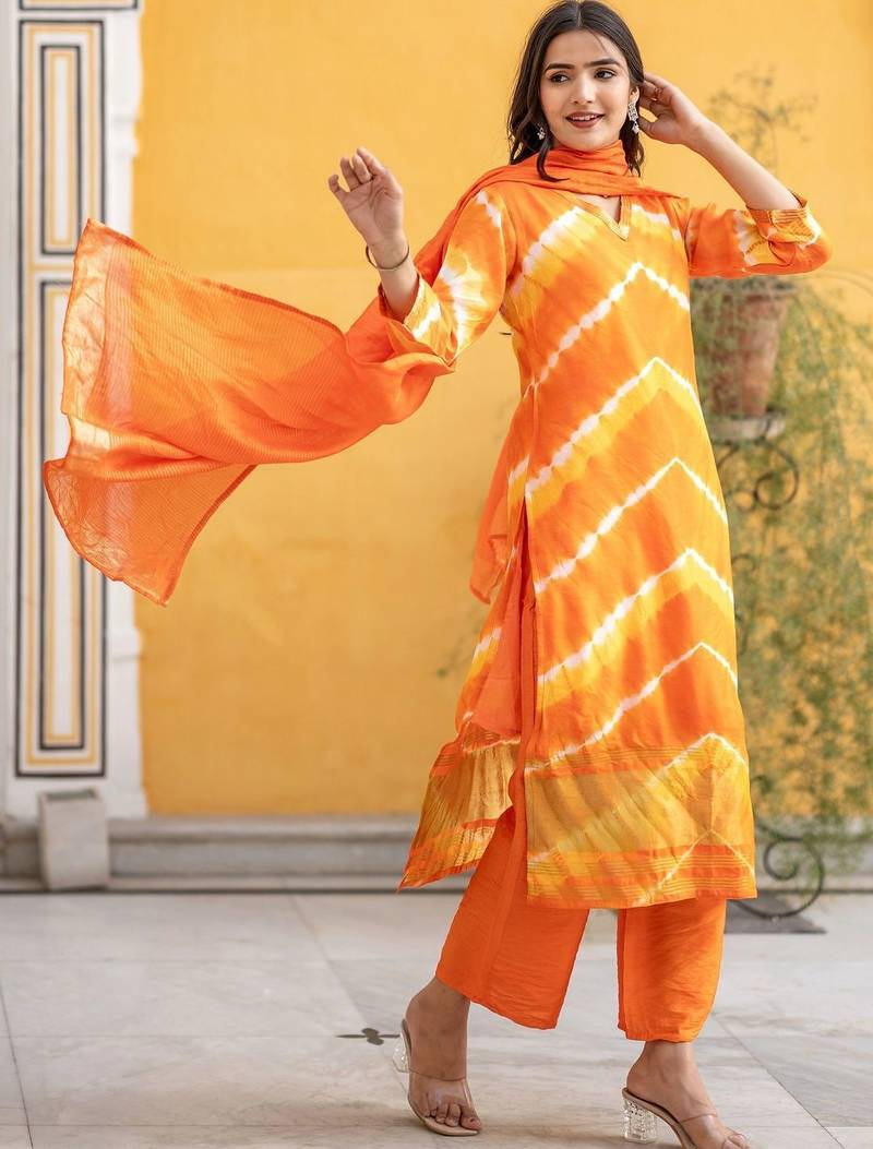 Women Dyed Regular Kurta with Palazzos & With Dupatta
