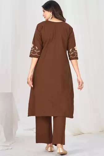 coffee cotton anarkali kurti pant dupatta set