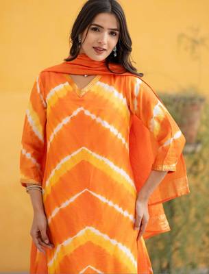 Women Dyed Regular Kurta with Palazzos & With Dupatta 3