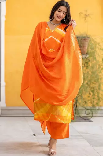 Women Dyed Regular Kurta with Palazzos & With Dupatta