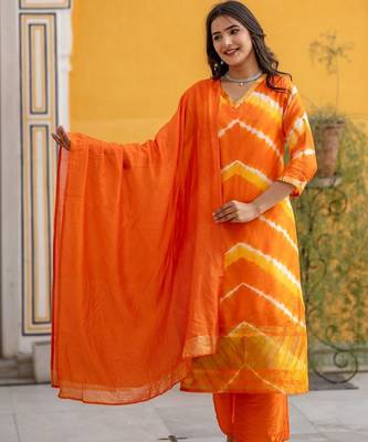 Women Dyed Regular Kurta with Palazzos & With Dupatta 7
