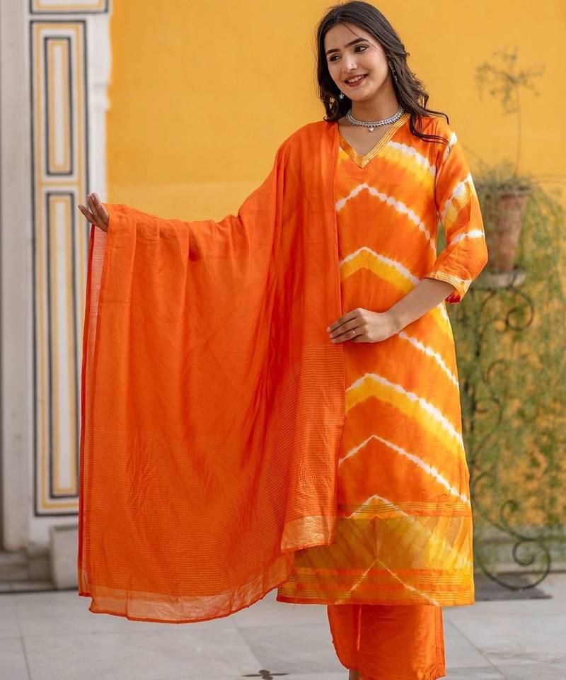 Women Dyed Regular Kurta with Palazzos & With Dupatta