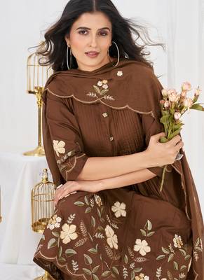 coffee cotton anarkali kurti pant dupatta set 3
